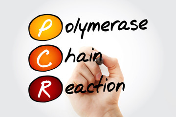 PCR - Polymerase Chain Reaction, acronym health concept background.