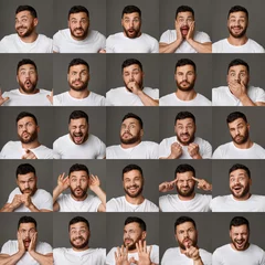 Fotobehang Collage of young man expressions and emotions © Prostock-studio
