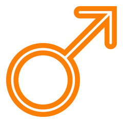 Male symbol icon - orange thin rounded outlined, isolated - vector