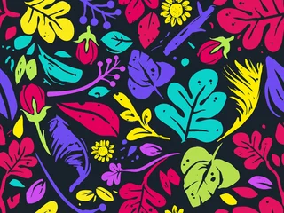 Zelfklevend Fotobehang Tropical Floral Seamless Background Illustration © BNP Design Studio
