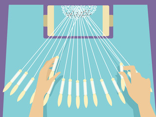 Hands Bobbin Lace Making Illustration