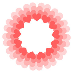 Round frame of coral hearts. Vector Valentine's day greeting card or wedding invitation