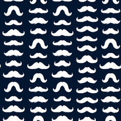 Moustaches Seamless Patterns for November Holiday Wrapping Paper. White Vector Mustache Silhouettes for Fabric Textile Design. Cinco de Mayo, Vintage Mustaches Carnival Design. Dark Background