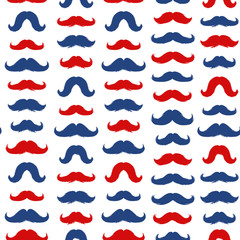 Moustaches Seamless Patterns for November Holiday Wrapping Paper. Vector Red and Blue Mustache Silhouettes for Fabric Textile Design. Cinco de Mayo, Vintage Mustaches Carnival Design.