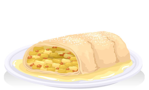 apple strudel on plate, food, dessert clip art preview