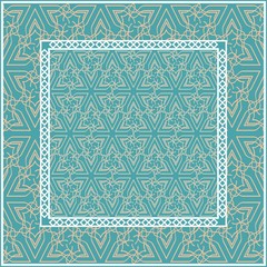 Obraz premium Design with abstract hand drawn geometric pattern with decorative element. Vector illustration. Template design for card, shawl, bandanna, fashion print. Blue.