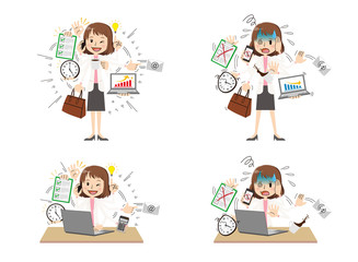 Business woman with multi tasking and multi skill