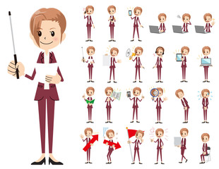 Business women charactor set. Presenting in various action.