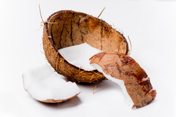 fresh open coconut on a white background
