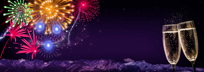 Toasting with sparkling wine before fireworks on New Year's Eve