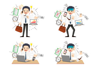 Businessman with multi tasking and multi skill