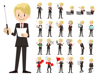 Businessman charactor set. Presenting in various action.