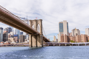 Fototapeta na wymiar urban scene with brooklyn bridge and manhattan in new york, usa