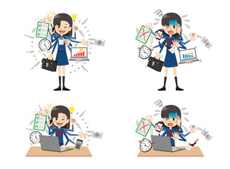 Schoolgirl with multi tasking and multi skill
