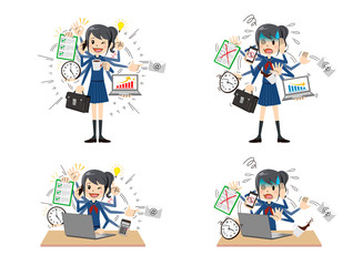 Schoolgirl with multi tasking and multi skill