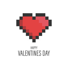 Funny Valentines Day greeting card with pixel heart for nerds, gamers and IT developers. Bold text on white background. For couples who adore video games.