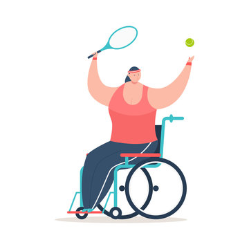Handicapped girl in a wheelchair playing tennis. Disability sport vector cartoon concept illustration isolated on white background.
