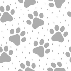 Pet Paw Seamless Pattern Background, 
Animal Vector Illustration
