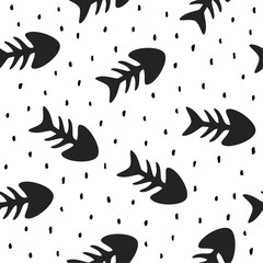 Fish Bone Seamless Pattern Background, Fish Bone Vector Illustration