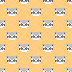 raccoon cute seamless pattern, cartoon background, vector illustration