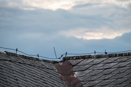 Lightning rod on the roof of an old house