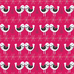 Pink Scandinavian Love Birds Pattern Design. Perfect for fabric, wallpaper, stationery and scrapbooking projects and other crafts and digital work