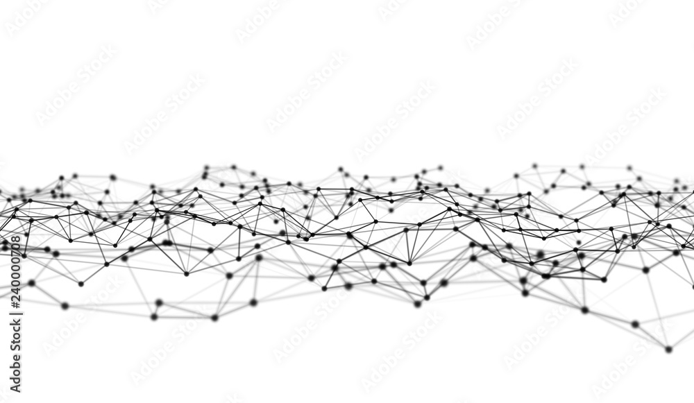 Poster digital data and network connection triangle lines and spheres in futuristic technology concept on w