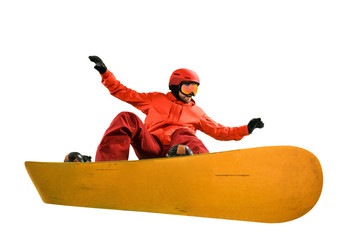 Portrait of young man in sportswear with snowboard isolated on a white studio background. The winter, sport, snowboarding, snowboarder, activity, extreme concept