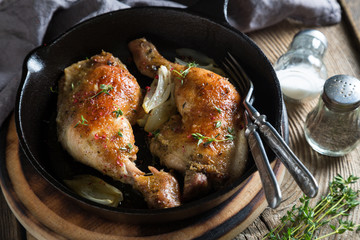 Fried chicken legs in a pan