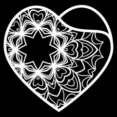 Openwork Heart With Flowers. Happy Valentines Day Holiday Decorative Elements. Vector Illustration.