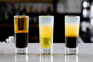 set alcohol shot on the bar background with copy space