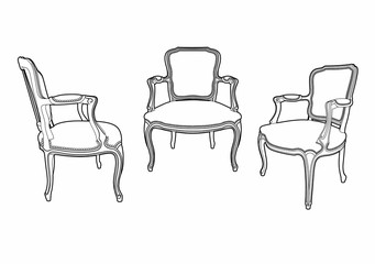 three drawing style armchairs