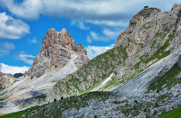 High peaks of Dolomites in Tre Cime di Lavaredo Natural park, Italy