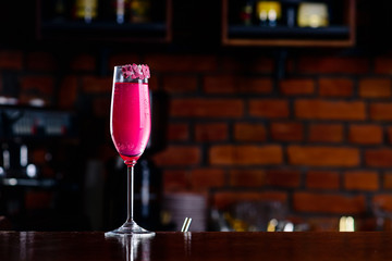Classic Manhattan or Rob Roy Cocktail closeup on bar background