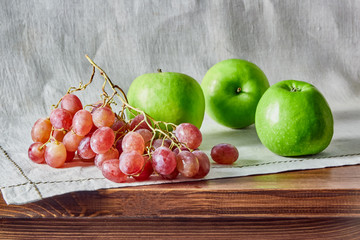 fruit still life, fruit laid out on the table and background