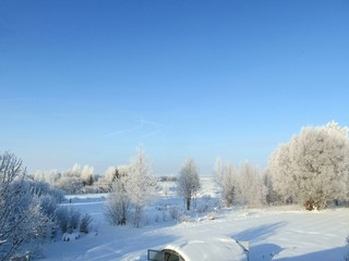 Nice winter day on the outskirts of the village