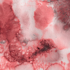 Fototapeta premium Red watercolor texture with abstract washes and brush strokes on the white paper background.