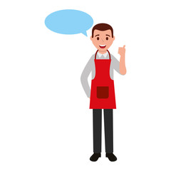 man wearing apron chef specch bubble