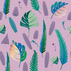Fototapeta na wymiar Fern and palm leaves pattern. Seamless background. Vector illustration.