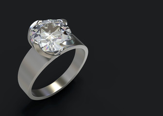 3d rendering. luxury design diamond ring with clipping path on dark copy space background.