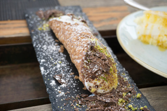 Canolo of Sicily for dessert Italy