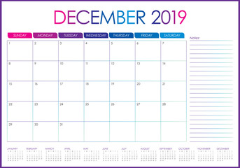 December 2019 desk calendar vector illustration