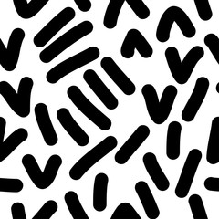 Handmade contrast seamless pattern. Childish craft monochrome wallpaper for birthday card, baby nappy, school party advertising, shop sale poster, holiday wrapping paper, textile, bag print etc.
