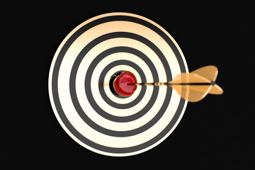 golden arrow hit the apple on a gold target on a black background