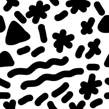 Handmade contrast seamless pattern. Childish craft monochrome wallpaper for birthday card, baby nappy, school party advertising, shop sale poster, holiday wrapping paper, textile, bag print etc.