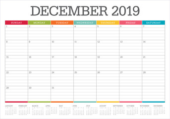 December 2019 desk calendar vector illustration