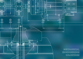 Mechanical engineering drawings. Technical Design. Engineering backgrounds. Blueprints. Blue background. Grid
