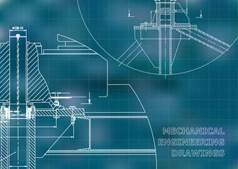 Mechanical engineering. Technical illustration. Blue background. Grid