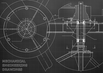Mechanical engineering drawing. Black background. Grid