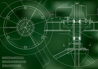Mechanical engineering drawing. Green background. Grid